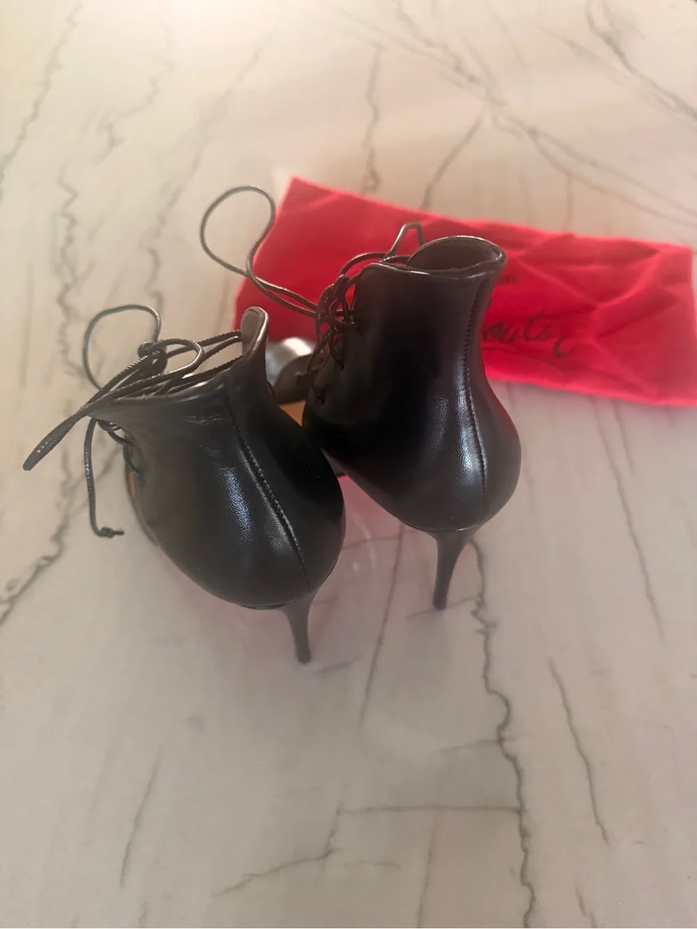Christian Louboutin Black Lace-Up Peep-Toe Kid Megavamp 100 Pumps